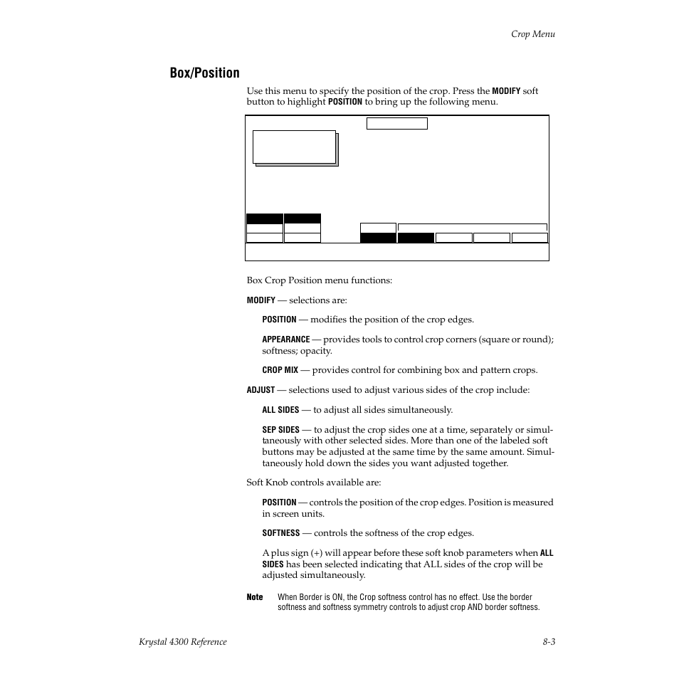 Box/position | Grass Valley 4300 Krystal Reference Manual v.3.1 User Manual | Page 149 / 334