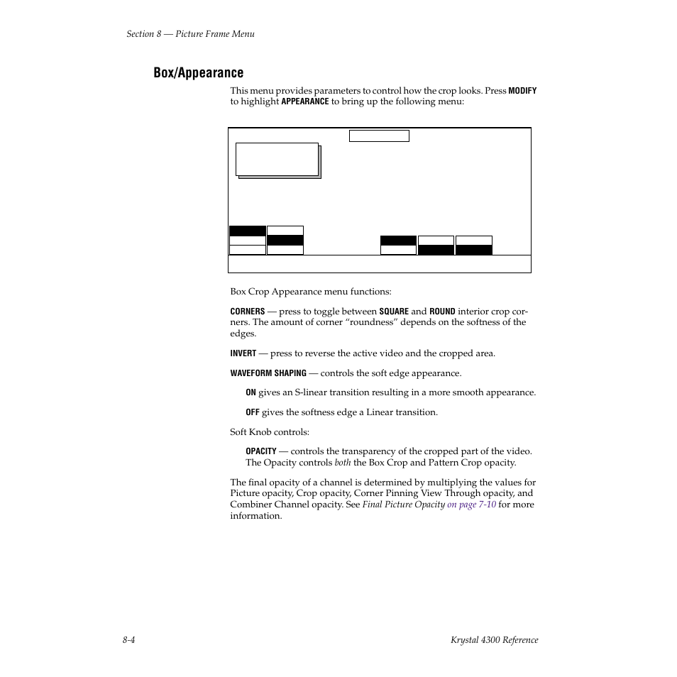 Box/appearance | Grass Valley 4300 Krystal Reference Manual v.3.1 User Manual | Page 150 / 334