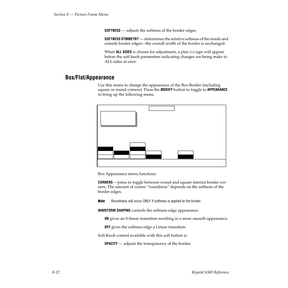 Box/flat/appearance | Grass Valley 4300 Krystal Reference Manual v.3.1 User Manual | Page 158 / 334
