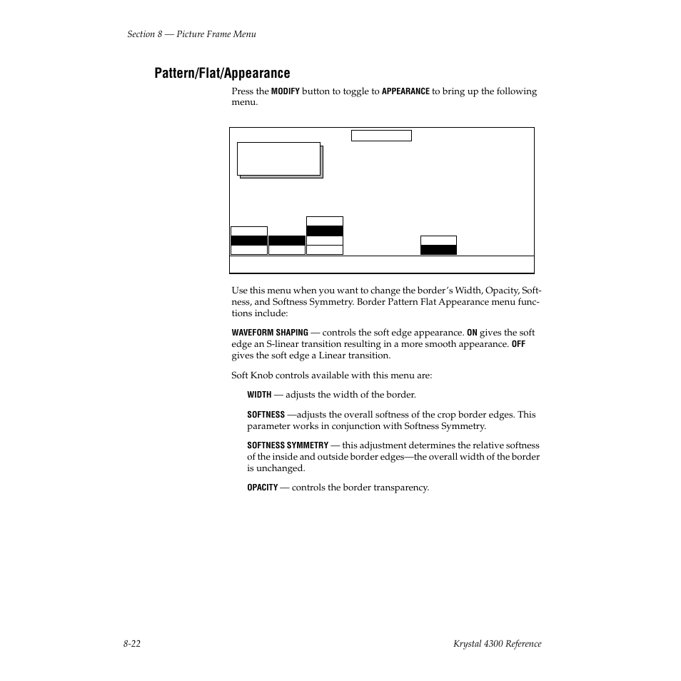 Pattern/flat/appearance | Grass Valley 4300 Krystal Reference Manual v.3.1 User Manual | Page 168 / 334