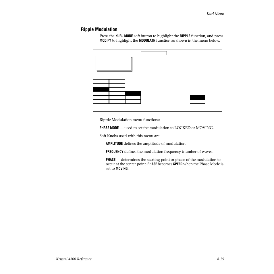 Ripple modulation, Kurl | Grass Valley 4300 Krystal Reference Manual v.3.1 User Manual | Page 175 / 334