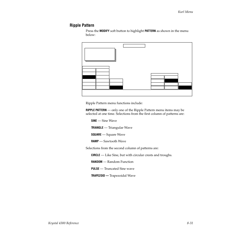 Ripple pattern, Kurl | Grass Valley 4300 Krystal Reference Manual v.3.1 User Manual | Page 177 / 334