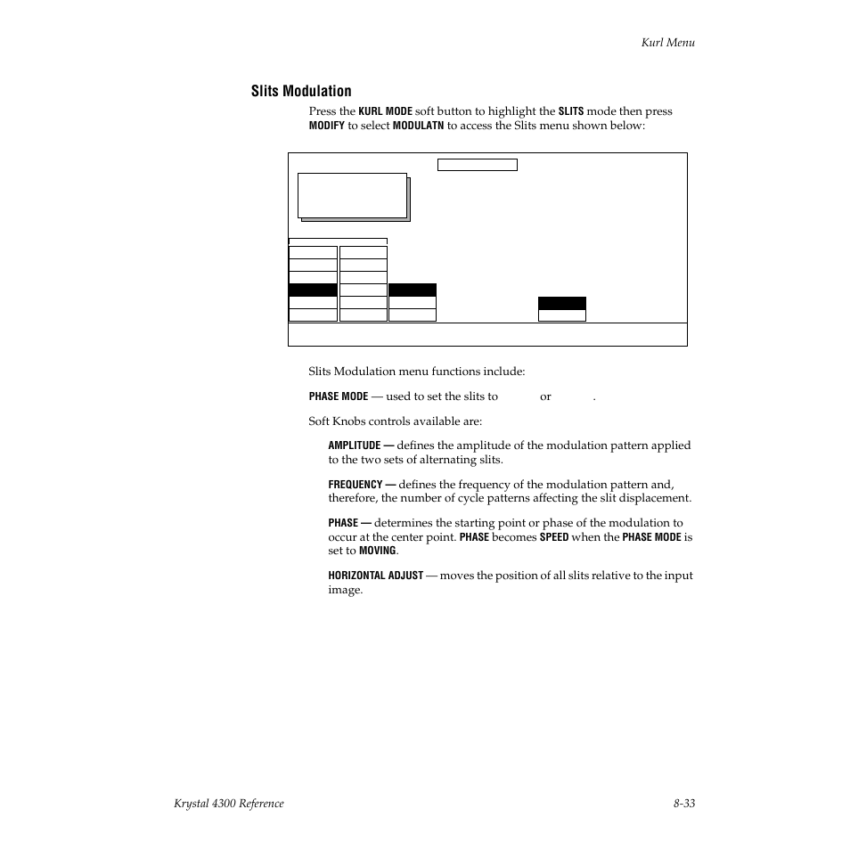 Slits modulation | Grass Valley 4300 Krystal Reference Manual v.3.1 User Manual | Page 179 / 334