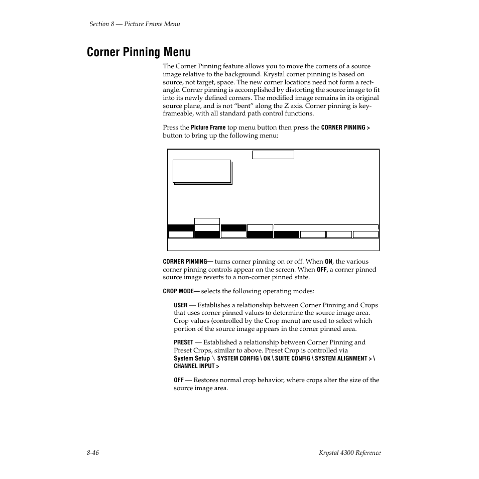 Corner pinning menu | Grass Valley 4300 Krystal Reference Manual v.3.1 User Manual | Page 192 / 334