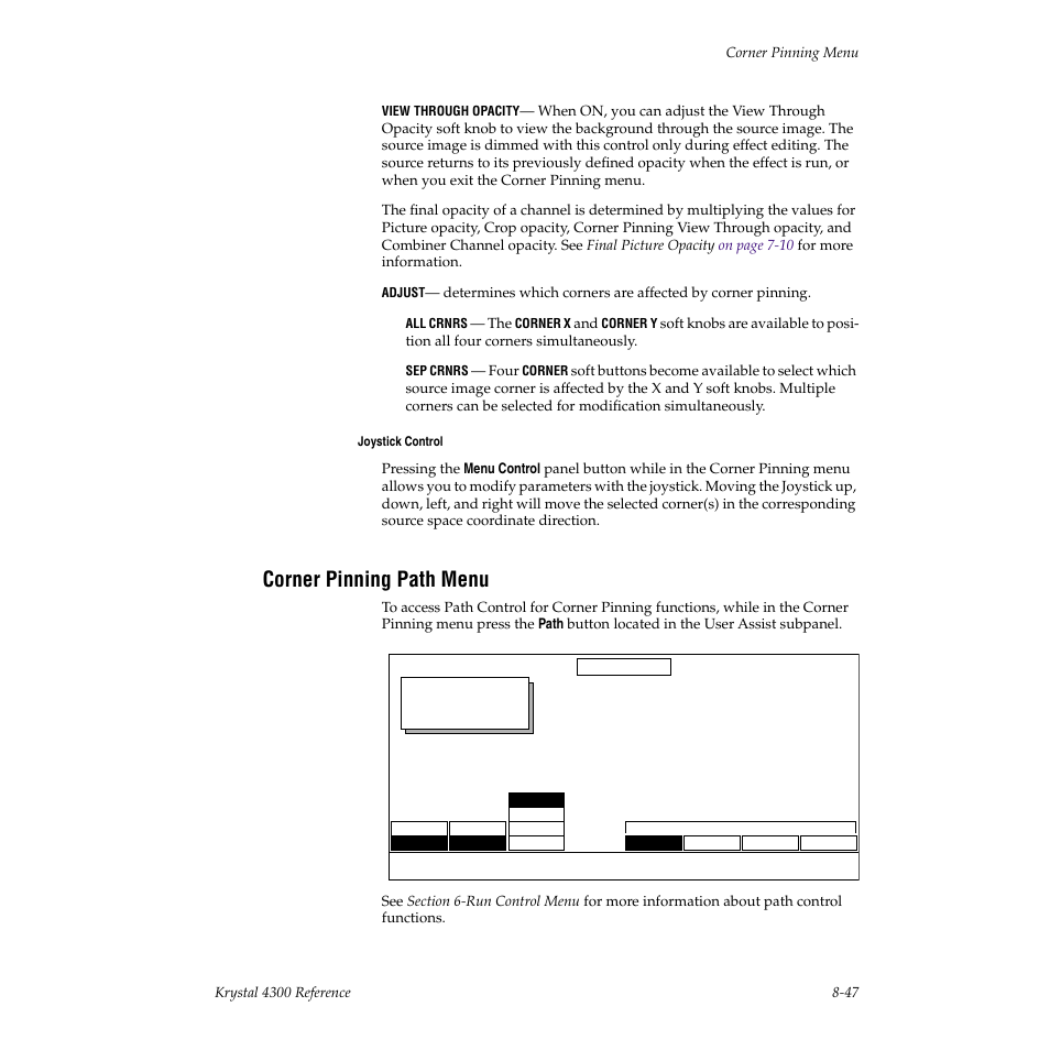 Corner pinning path menu | Grass Valley 4300 Krystal Reference Manual v.3.1 User Manual | Page 193 / 334