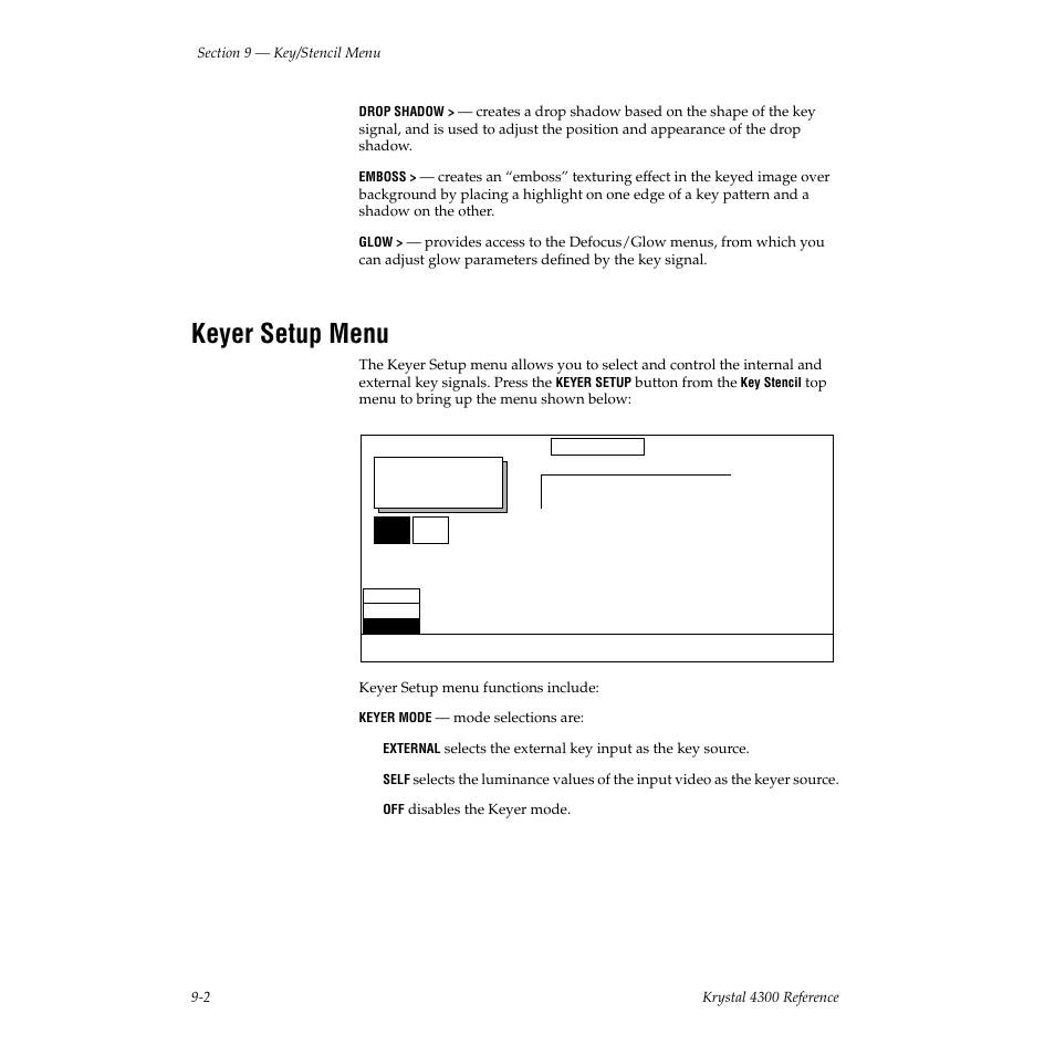 Keyer setup menu | Grass Valley 4300 Krystal Reference Manual v.3.1 User Manual | Page 196 / 334