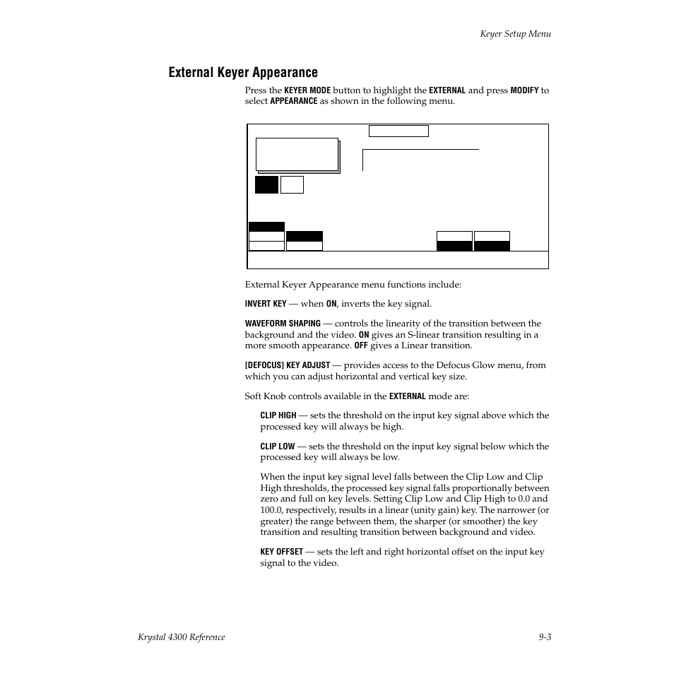 External keyer appearance | Grass Valley 4300 Krystal Reference Manual v.3.1 User Manual | Page 197 / 334