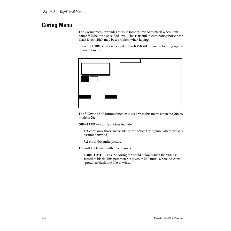 Coring menu | Grass Valley 4300 Krystal Reference Manual v.3.1 User Manual | Page 202 / 334