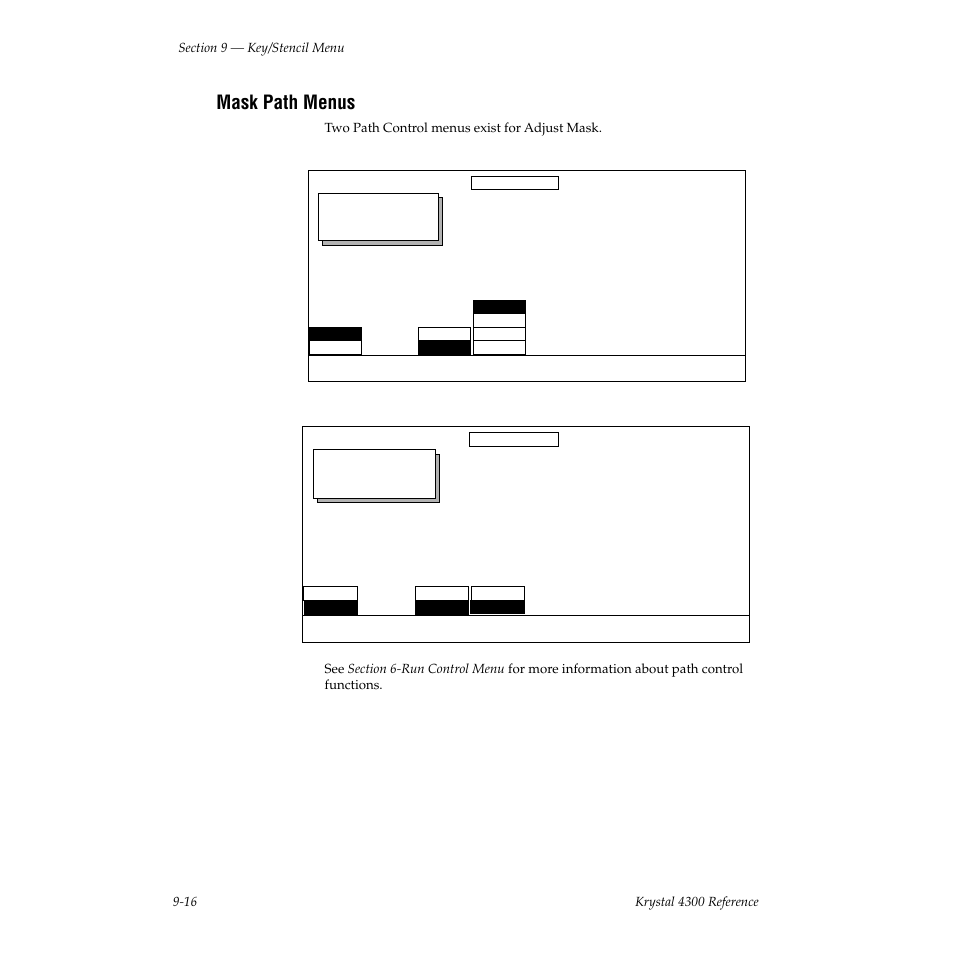Mask path menus, Adjust mask path | Grass Valley 4300 Krystal Reference Manual v.3.1 User Manual | Page 210 / 334