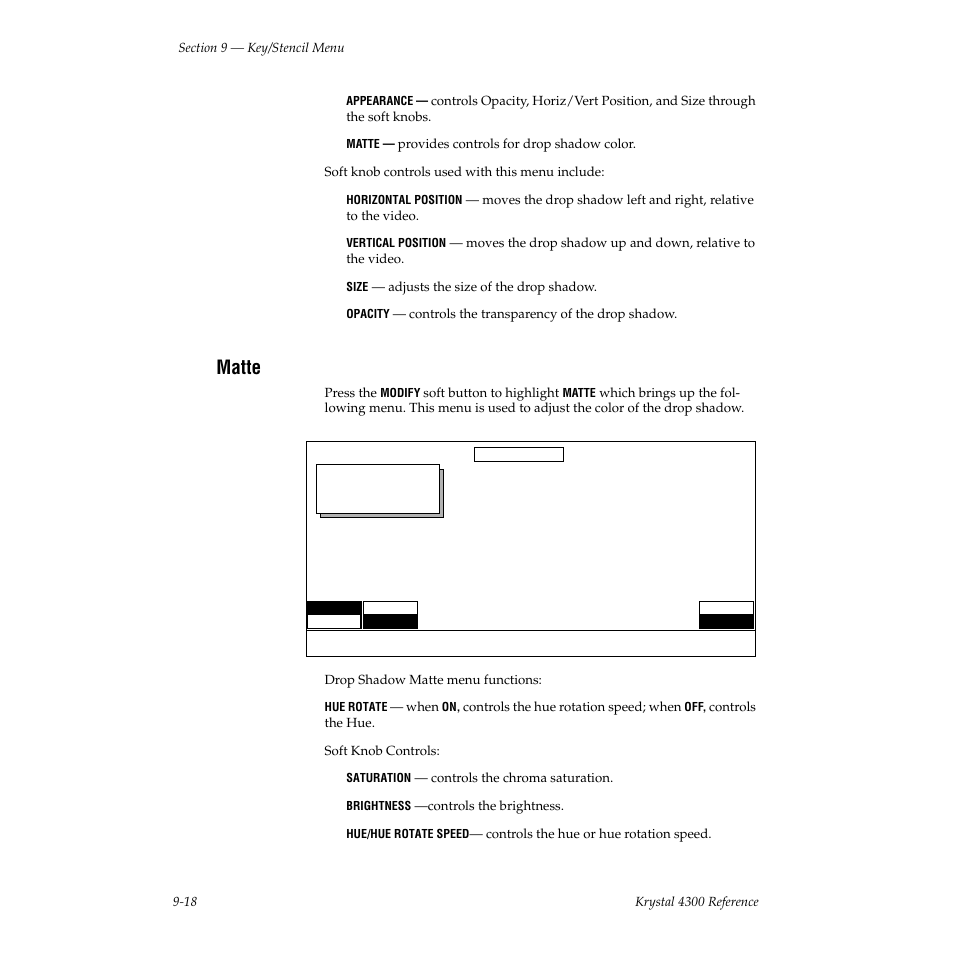 Matte | Grass Valley 4300 Krystal Reference Manual v.3.1 User Manual | Page 212 / 334