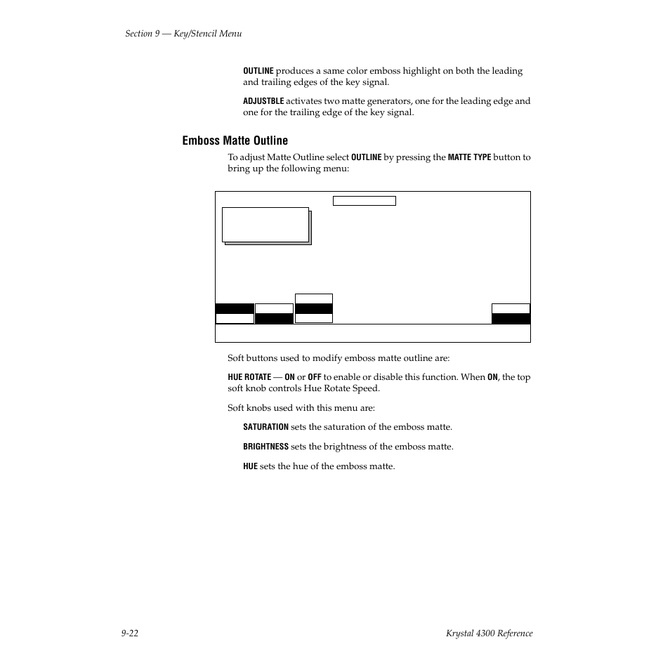 Emboss matte outline, Emboss | Grass Valley 4300 Krystal Reference Manual v.3.1 User Manual | Page 216 / 334