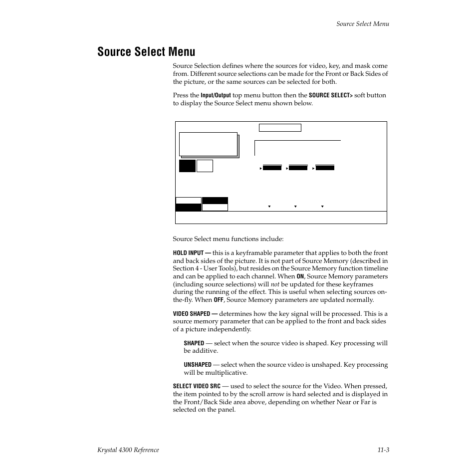 Source select menu | Grass Valley 4300 Krystal Reference Manual v.3.1 User Manual | Page 239 / 334