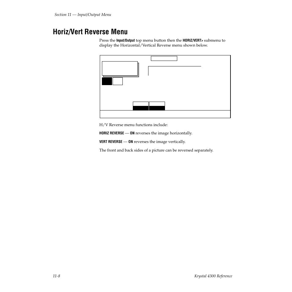 Horiz/vert reverse menu | Grass Valley 4300 Krystal Reference Manual v.3.1 User Manual | Page 244 / 334