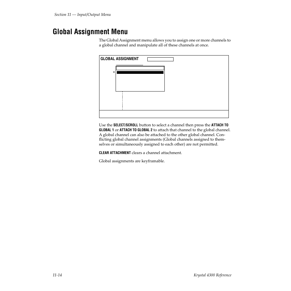 Global assignment menu | Grass Valley 4300 Krystal Reference Manual v.3.1 User Manual | Page 250 / 334