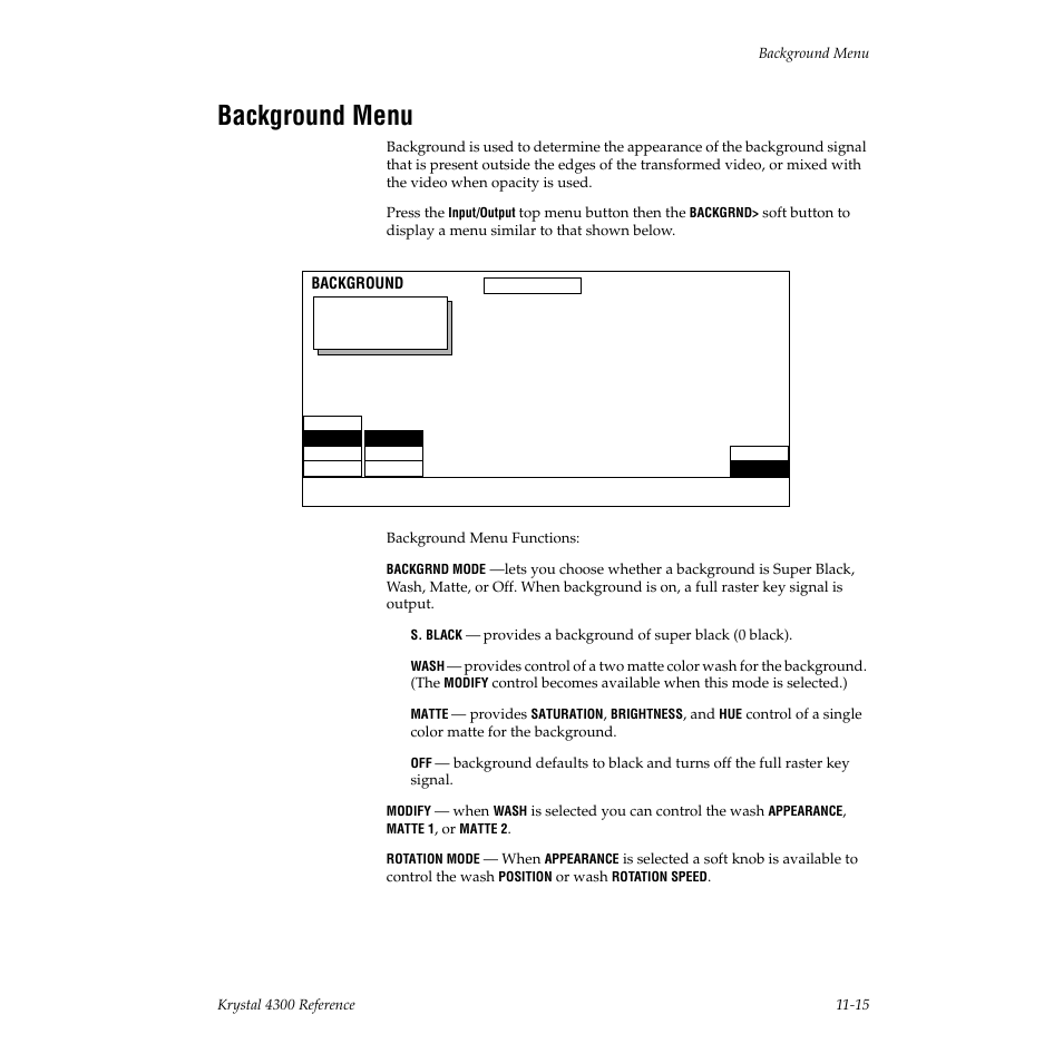 Background menu | Grass Valley 4300 Krystal Reference Manual v.3.1 User Manual | Page 251 / 334