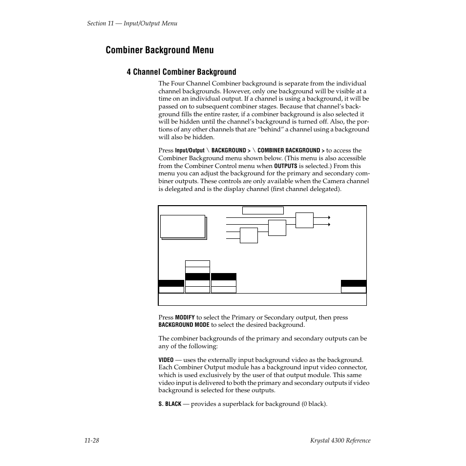 Combiner background menu, 4 channel combiner background | Grass Valley 4300 Krystal Reference Manual v.3.1 User Manual | Page 264 / 334