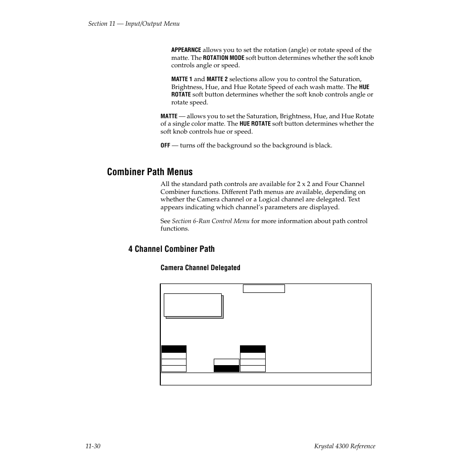 Combiner path menus, 4 channel combiner path | Grass Valley 4300 Krystal Reference Manual v.3.1 User Manual | Page 266 / 334
