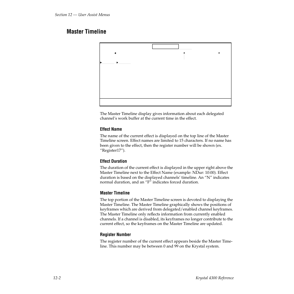 Master timeline, Effect name, Effect duration | Register number | Grass Valley 4300 Krystal Reference Manual v.3.1 User Manual | Page 270 / 334