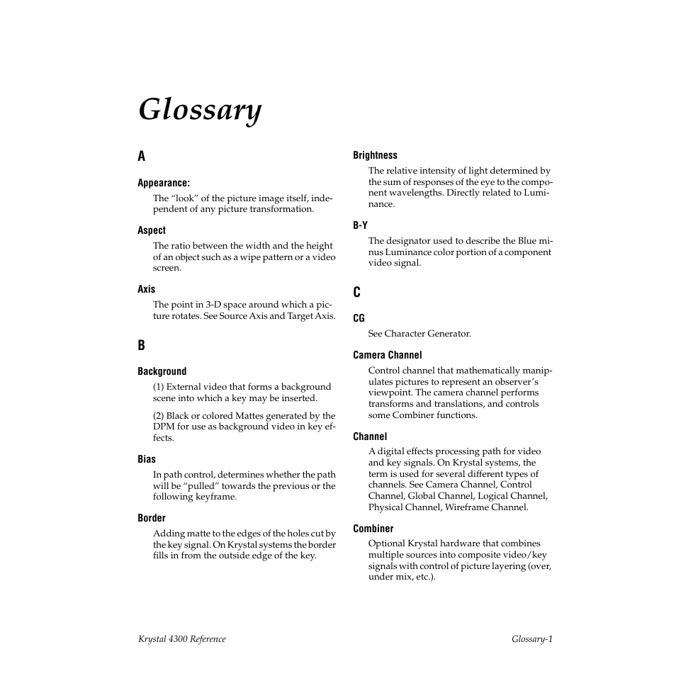 Glossary | Grass Valley 4300 Krystal Reference Manual v.3.1 User Manual | Page 305 / 334