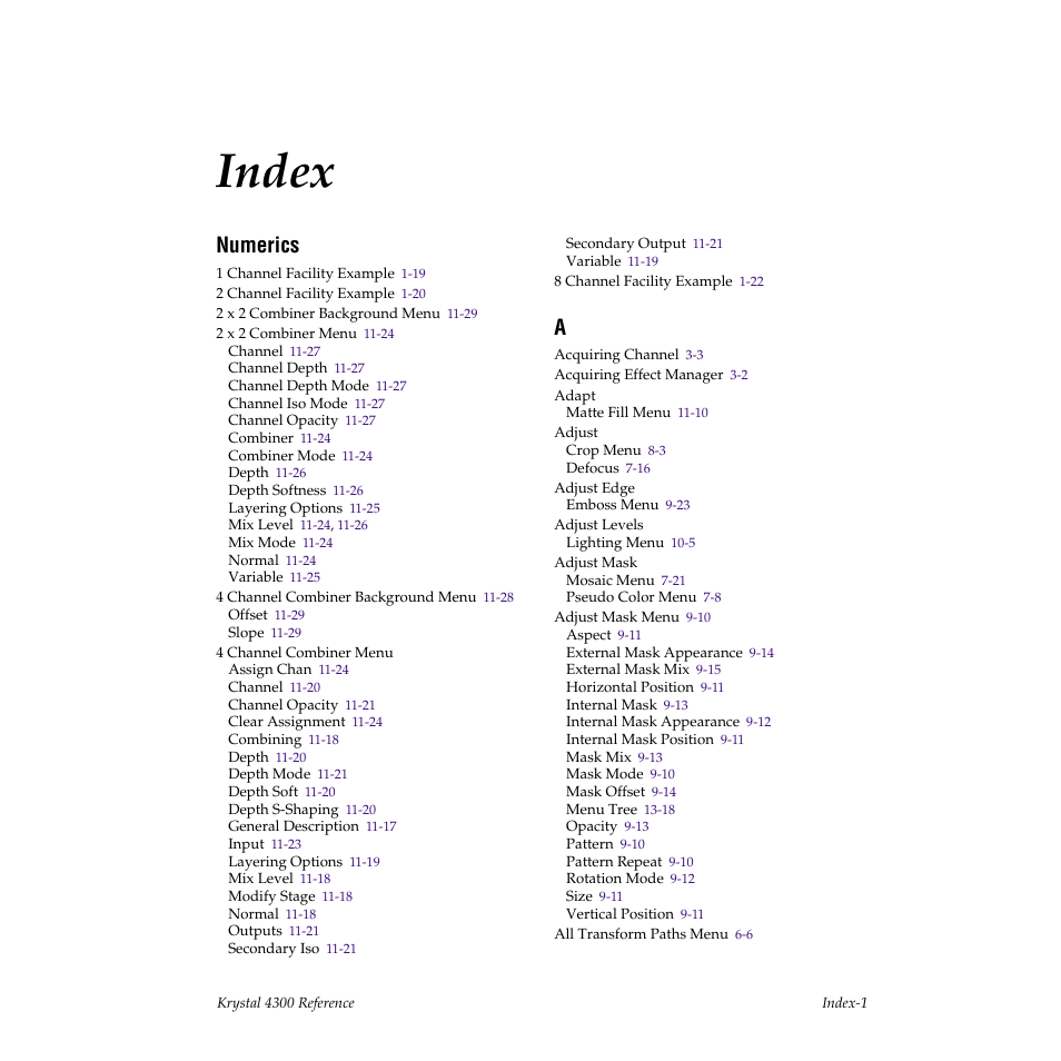 Index, Numerics | Grass Valley 4300 Krystal Reference Manual v.3.1 User Manual | Page 315 / 334