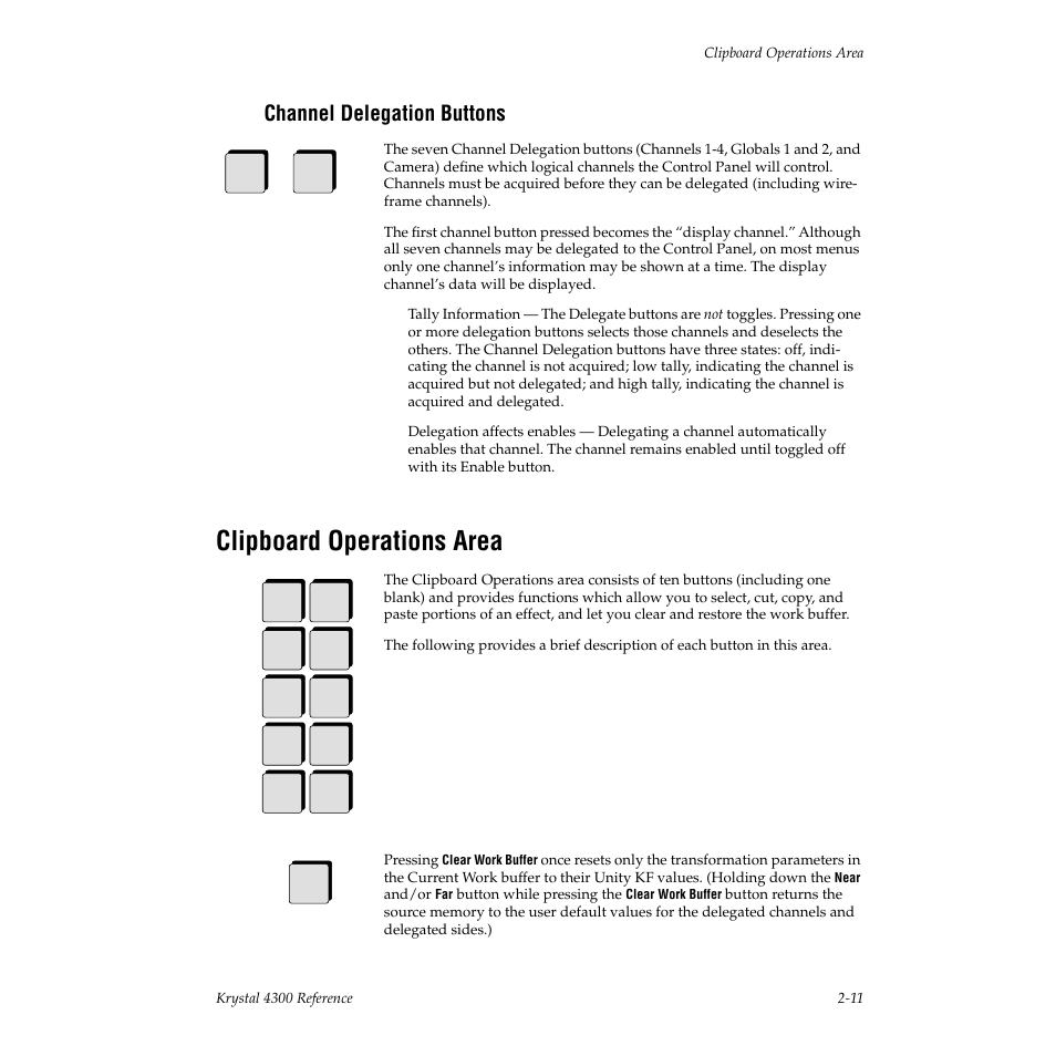 Channel delegation buttons, Clipboard operations area | Grass Valley 4300 Krystal Reference Manual v.3.1 User Manual | Page 47 / 334