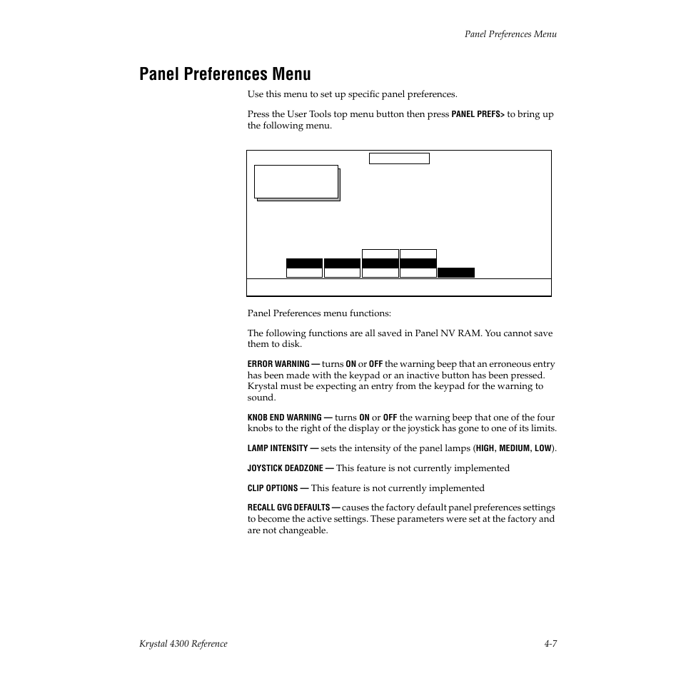 Panel preferences menu | Grass Valley 4300 Krystal Reference Manual v.3.1 User Manual | Page 79 / 334