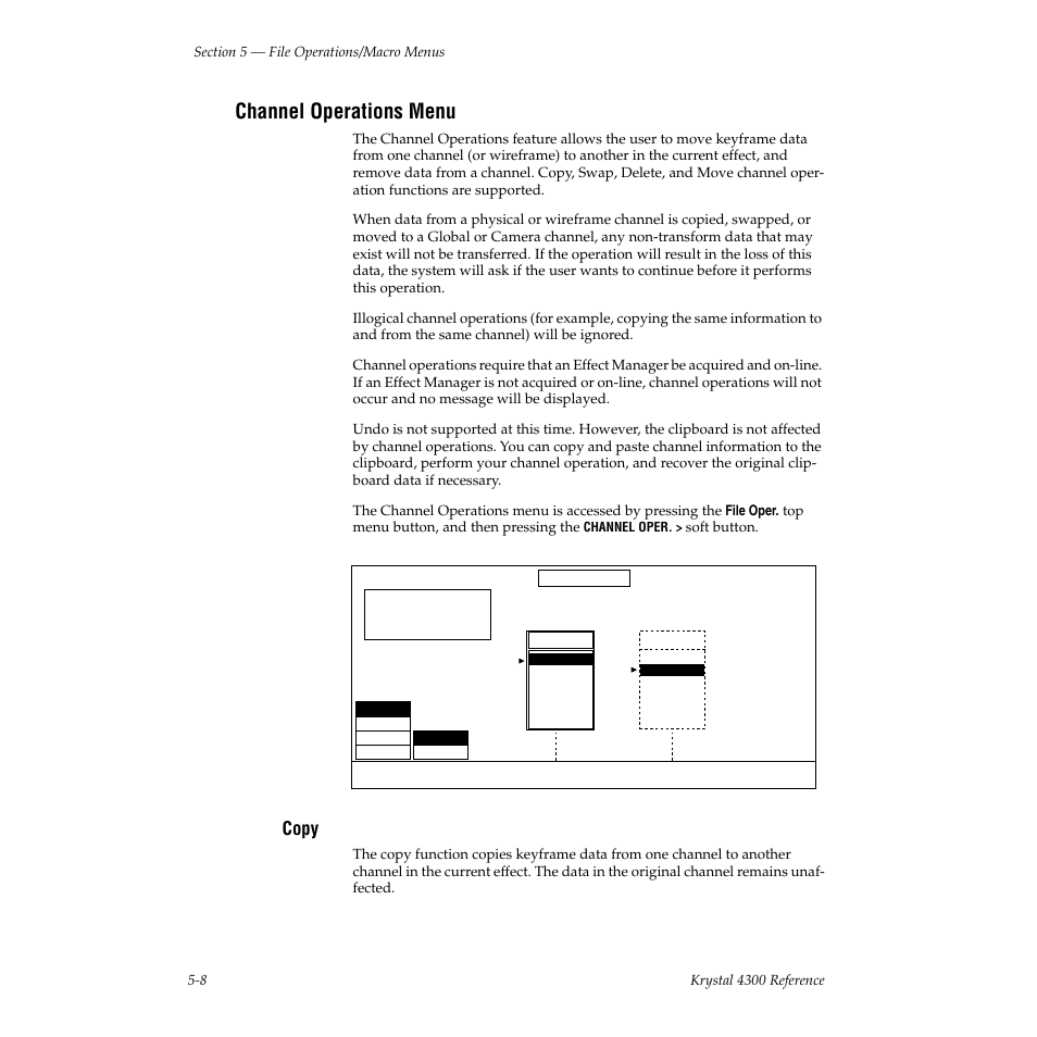 Channel operations menu, Copy | Grass Valley 4300 Krystal Reference Manual v.3.1 User Manual | Page 88 / 334