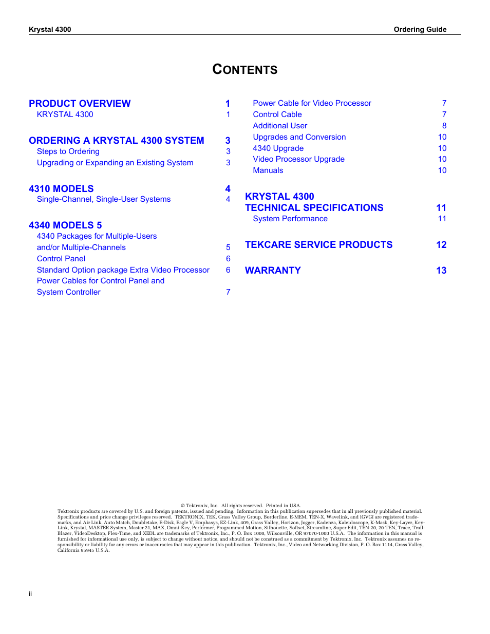 Grass Valley 4300 Krystal Digital Picture Manipulator Ordering Guide User Manual | Page 2 / 16