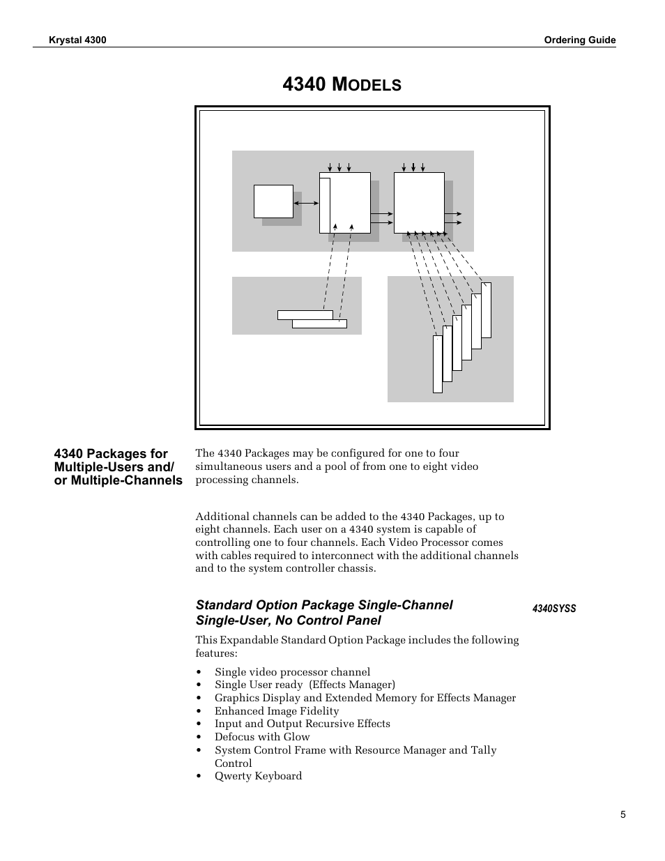4340 models, 4340 packages for multiple-users and/ or multiple, Standard option package single-channel single-user | 4340 models 5, 4340 m, Odels | Grass Valley 4300 Krystal Digital Picture Manipulator Ordering Guide User Manual | Page 7 / 16