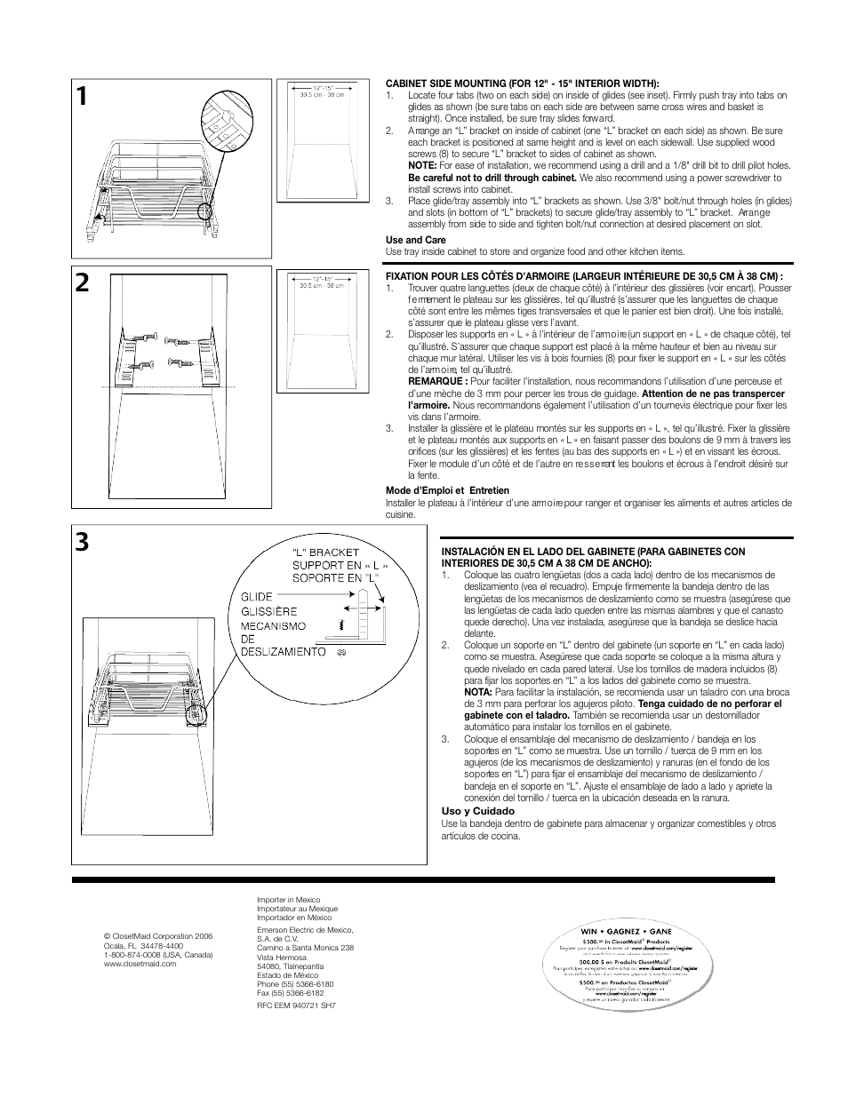 Closet Maid 11" Wide Single Tray Slider 3168 User Manual | Page 2 / 3