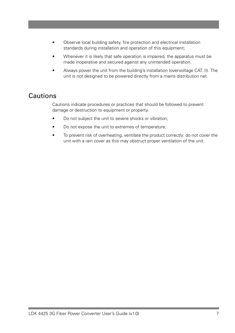 Cautions | Grass Valley LDK 4425 User Manual | Page 7 / 24