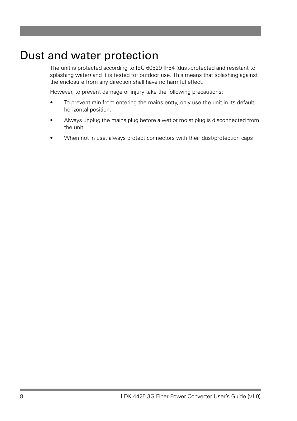 Dust and water protection | Grass Valley LDK 4425 User Manual | Page 8 / 24