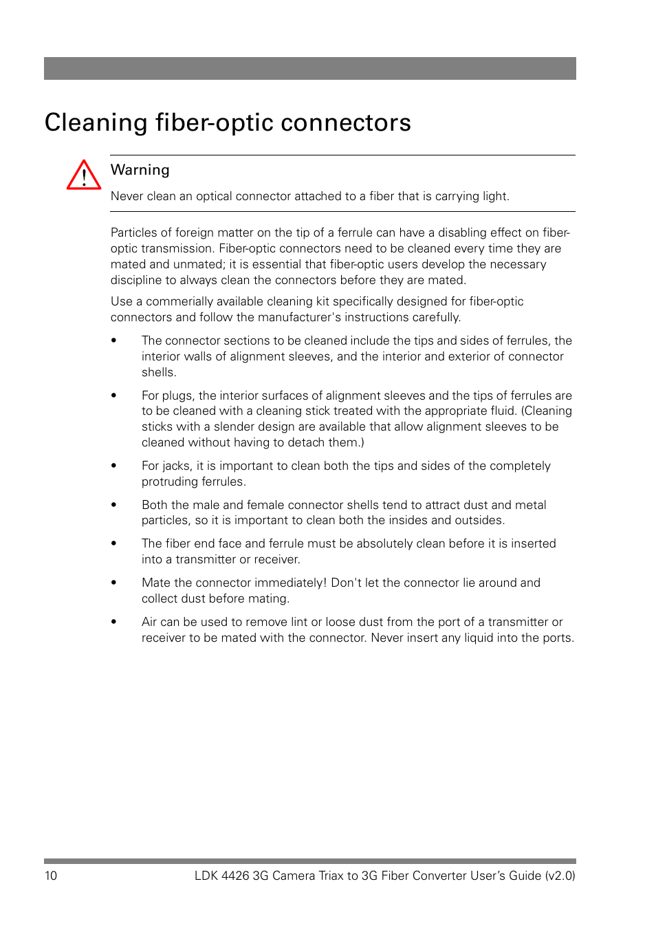 Cleaning fiber-optic connectors | Grass Valley LDK 4426 User Manual | Page 10 / 30