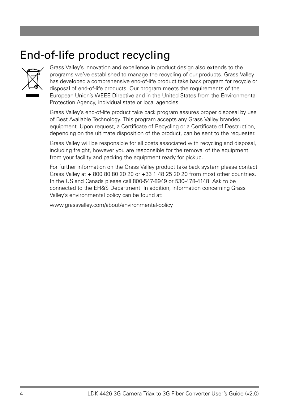 End-of-life product recycling | Grass Valley LDK 4426 User Manual | Page 4 / 30