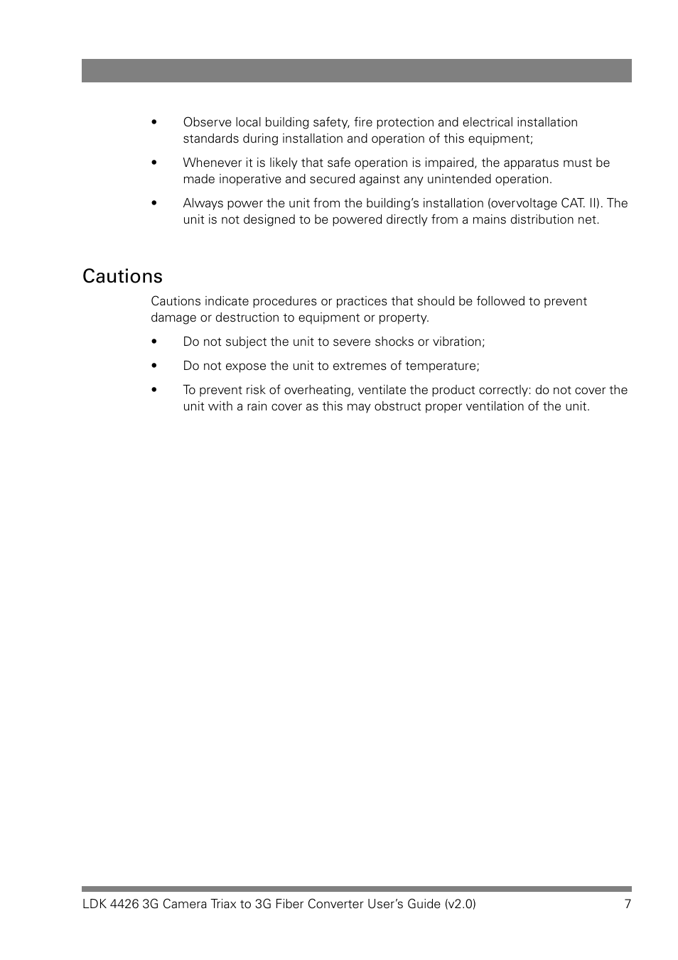 Cautions | Grass Valley LDK 4426 User Manual | Page 7 / 30