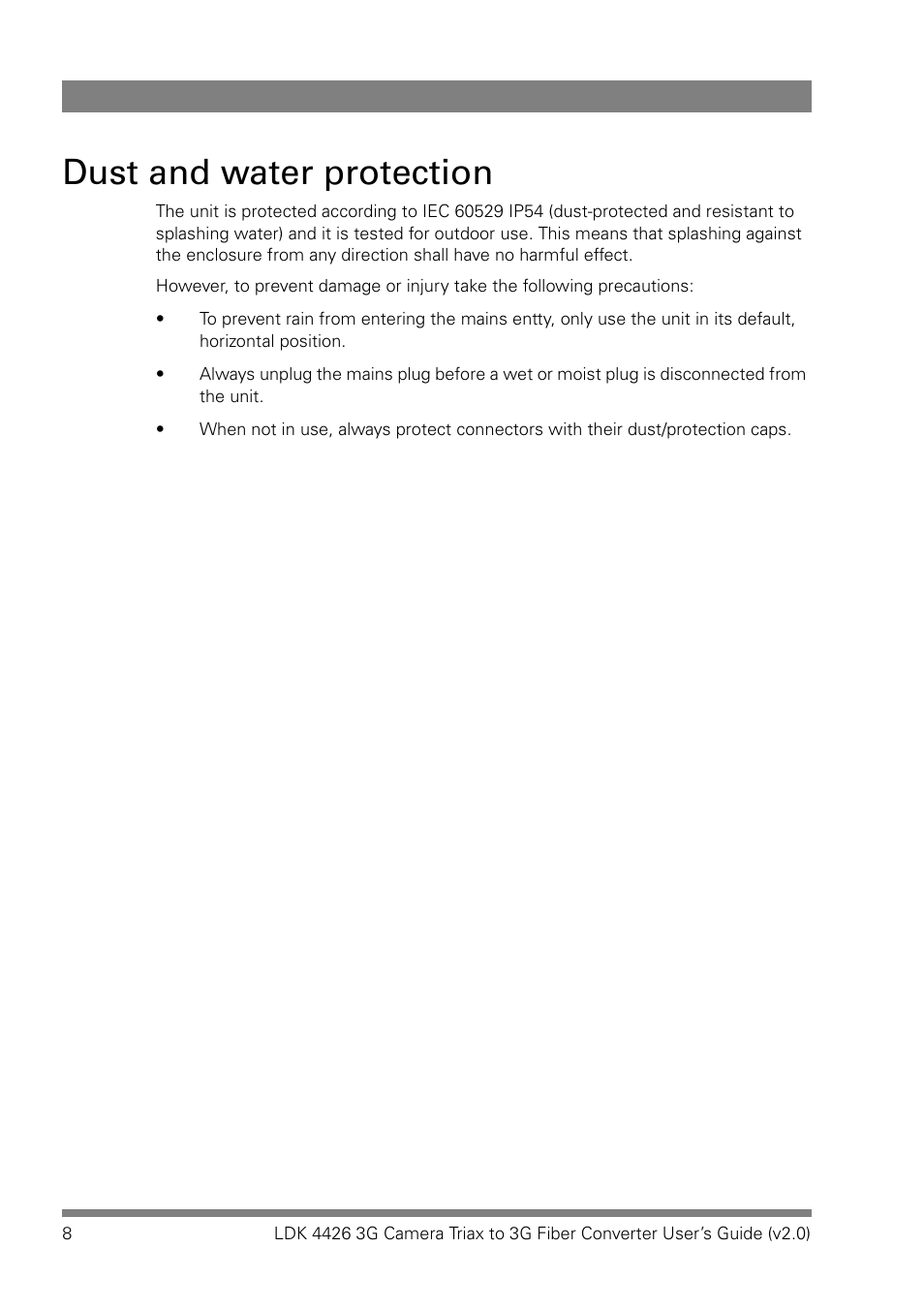 Dust and water protection | Grass Valley LDK 4426 User Manual | Page 8 / 30