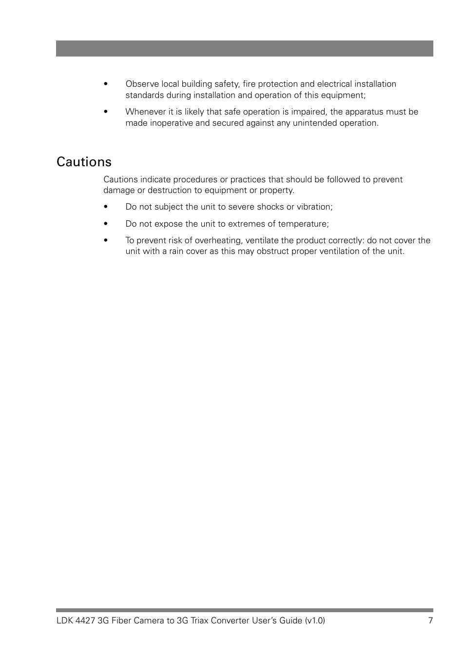 Cautions | Grass Valley LDK 4427 User Manual | Page 7 / 24