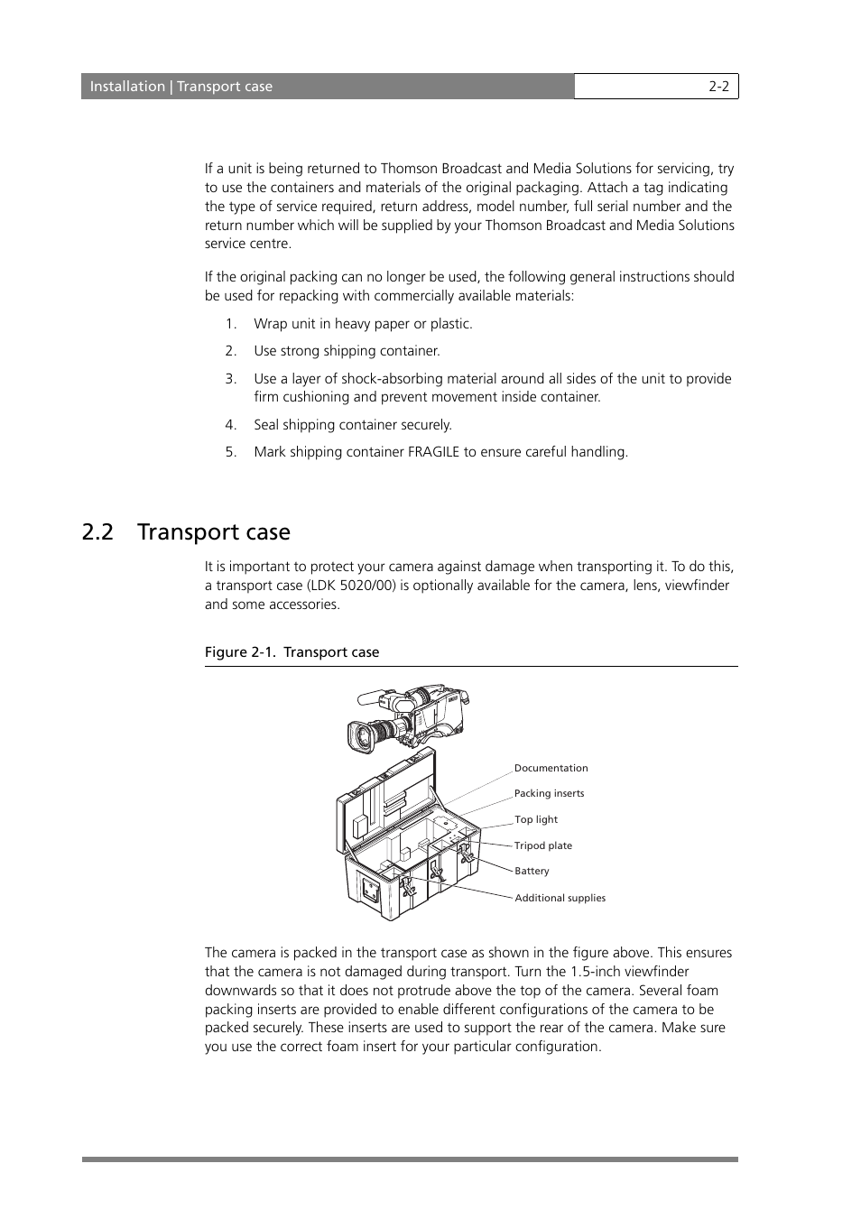 2 transport case | Grass Valley LDK 500 User Manual | Page 15 / 81