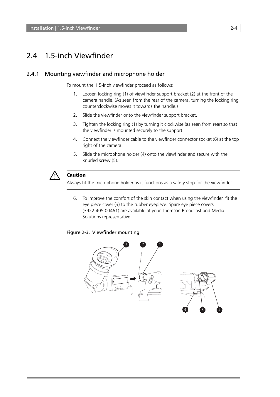 4 1.5-inch viewfinder, 1 mounting viewfinder and microphone holder | Grass Valley LDK 500 User Manual | Page 17 / 81