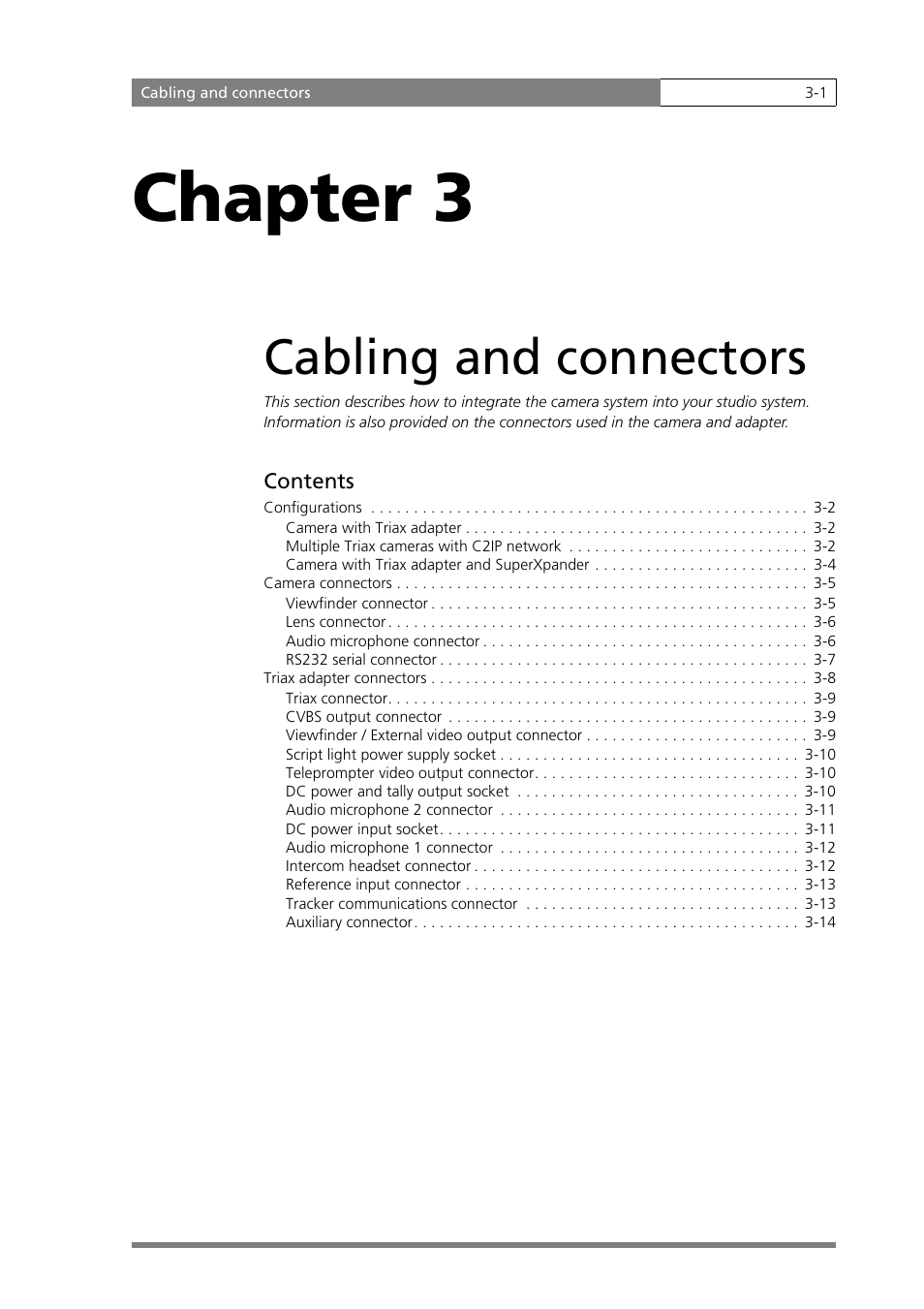 Chapter 3, Cabling and connectors | Grass Valley LDK 500 User Manual | Page 26 / 81