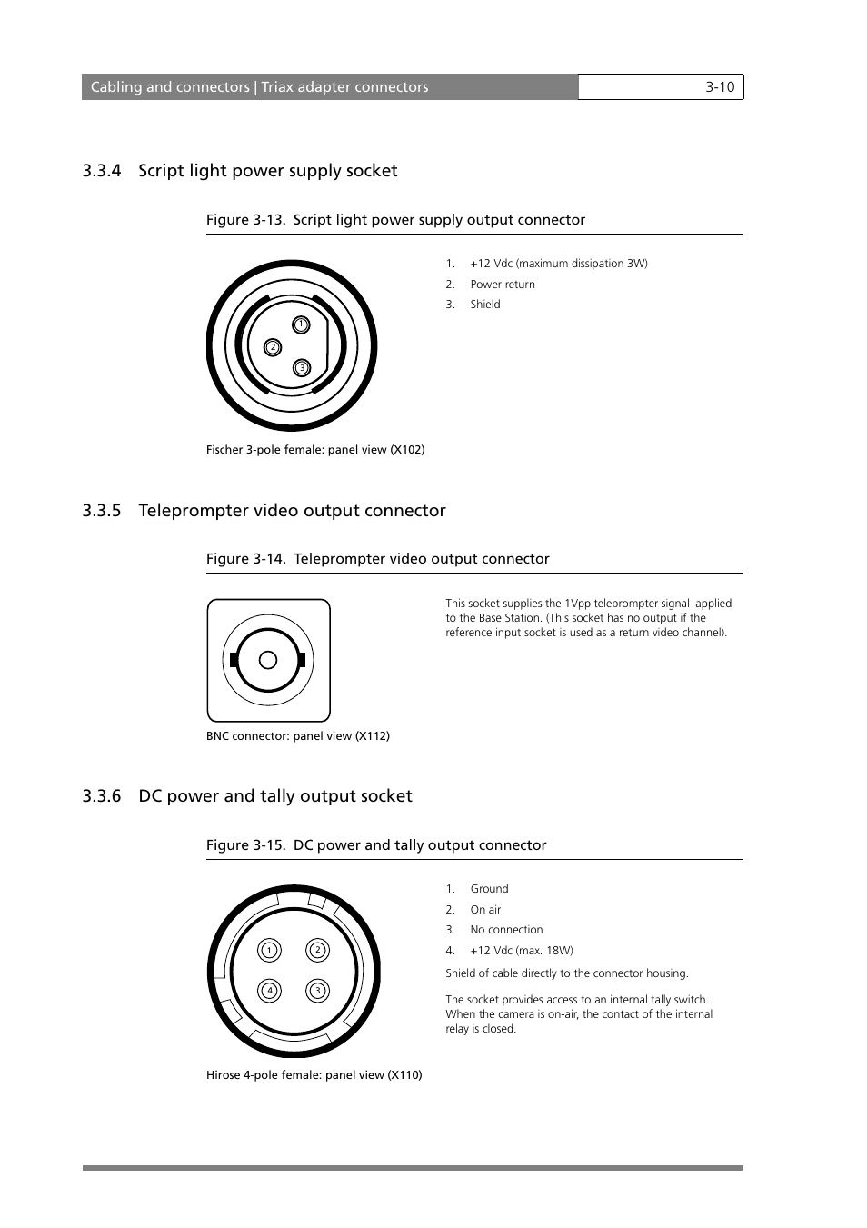 4 script light power supply socket, 5 teleprompter video output connector, 6 dc power and tally output socket | Grass Valley LDK 500 User Manual | Page 35 / 81