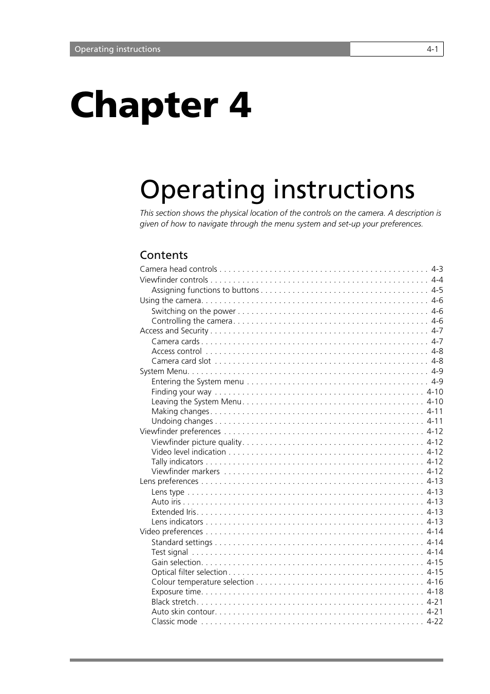 Chapter 4, Operating instructions | Grass Valley LDK 500 User Manual | Page 40 / 81