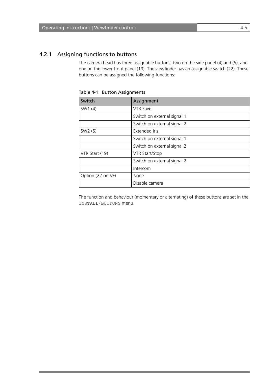 1 assigning functions to buttons | Grass Valley LDK 500 User Manual | Page 44 / 81