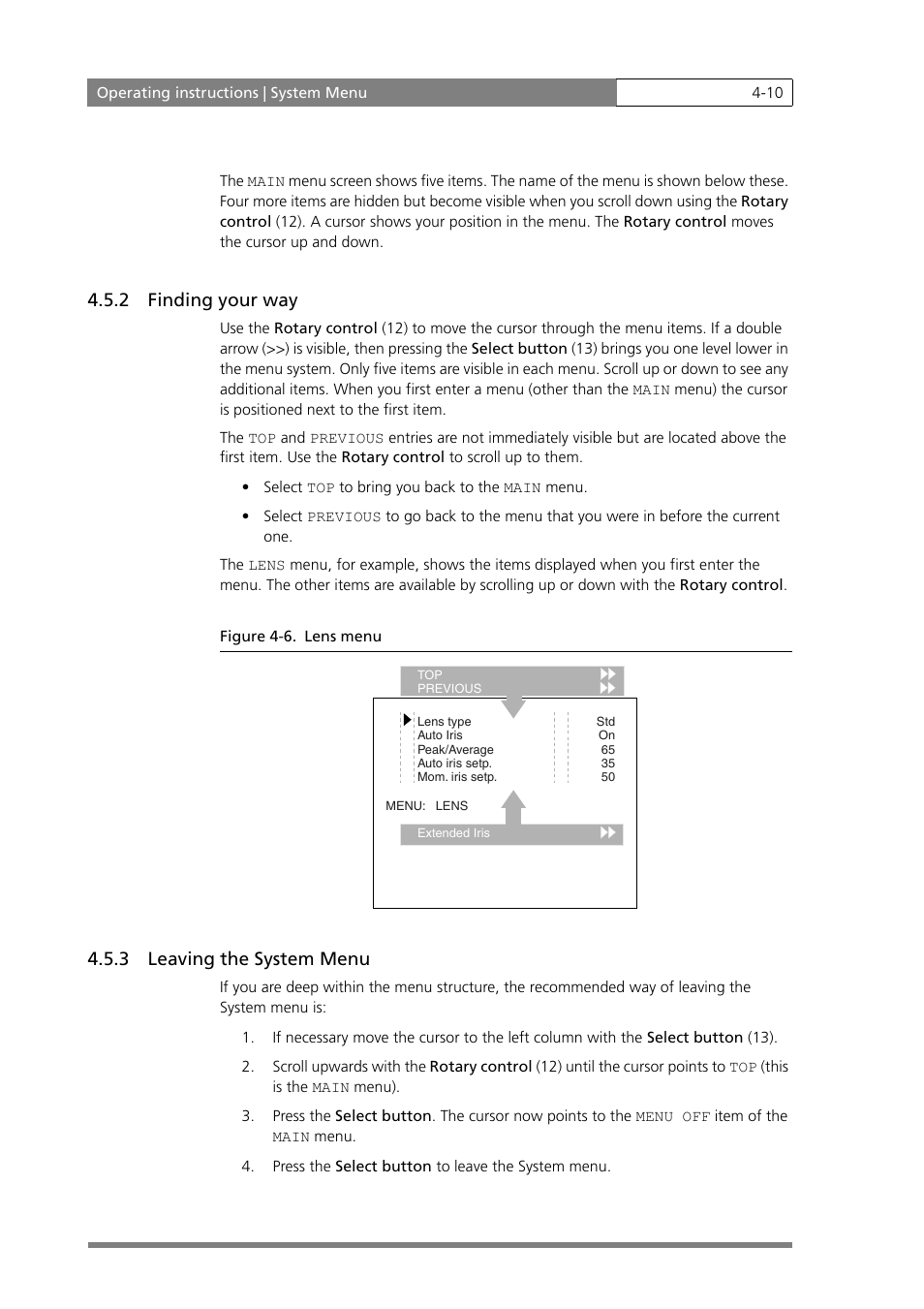 2 finding your way, 3 leaving the system menu | Grass Valley LDK 500 User Manual | Page 49 / 81