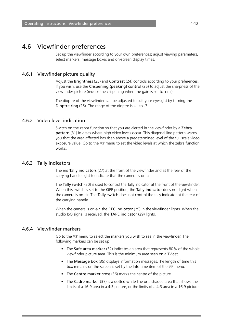 6 viewfinder preferences | Grass Valley LDK 500 User Manual | Page 51 / 81