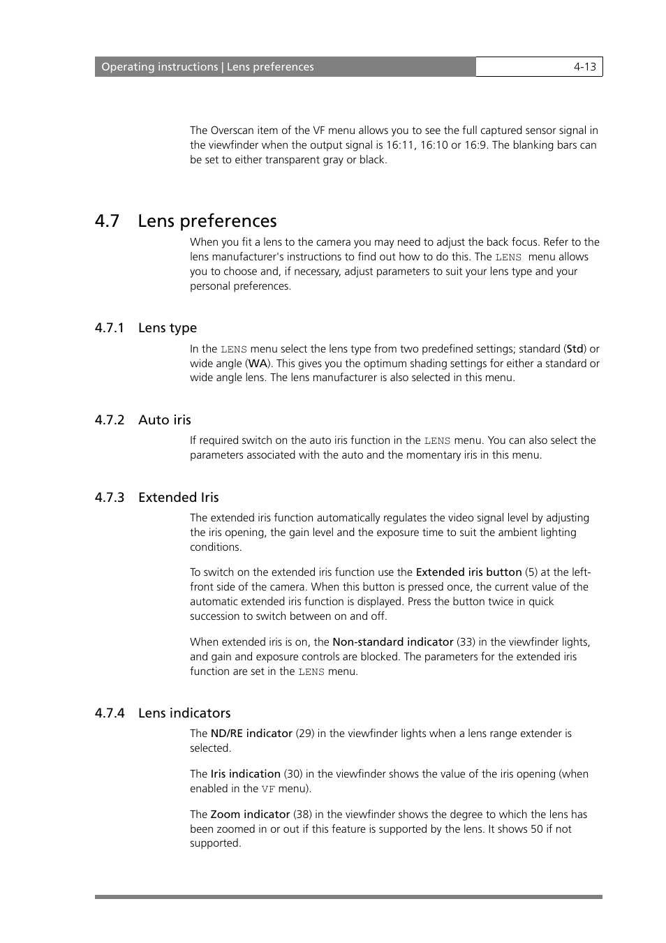 7 lens preferences | Grass Valley LDK 500 User Manual | Page 52 / 81