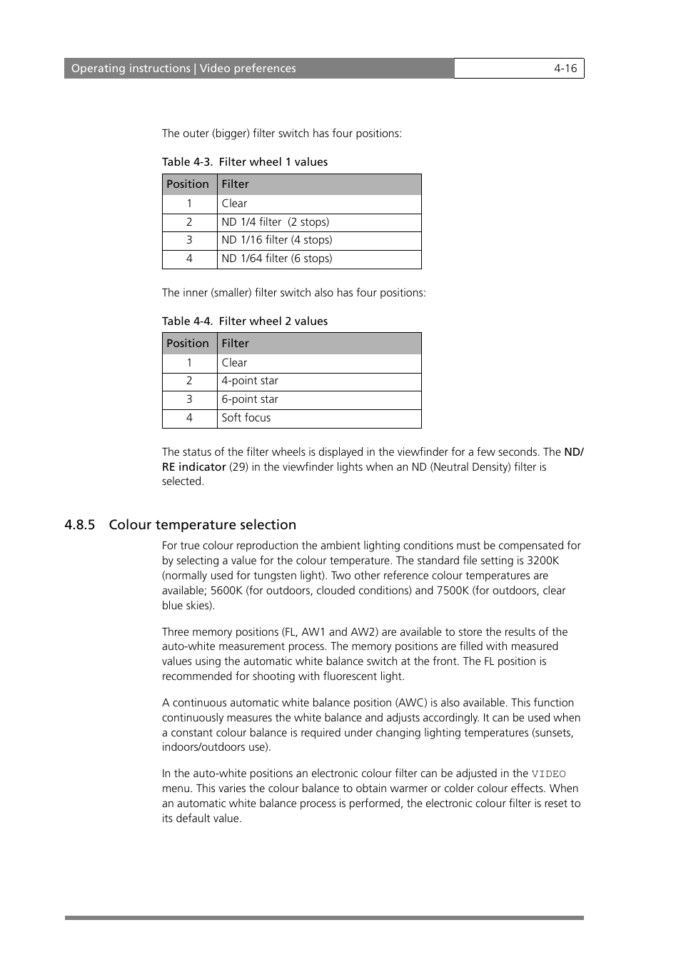 5 colour temperature selection | Grass Valley LDK 500 User Manual | Page 55 / 81