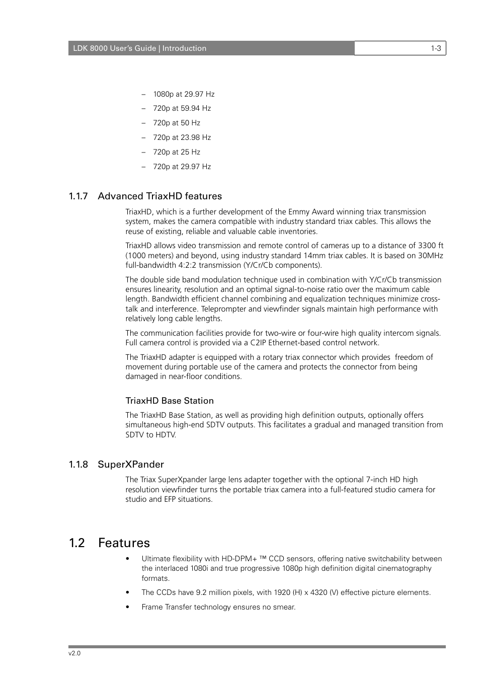2 features | Grass Valley LDK 8000 v.2.0 User Manual | Page 15 / 110