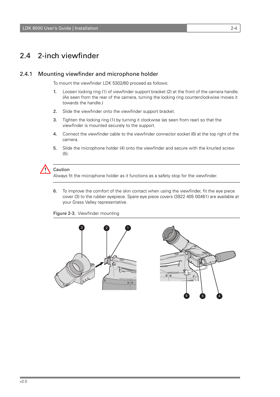 4 2-inch viewfinder, 1 mounting viewfinder and microphone holder | Grass Valley LDK 8000 v.2.0 User Manual | Page 22 / 110
