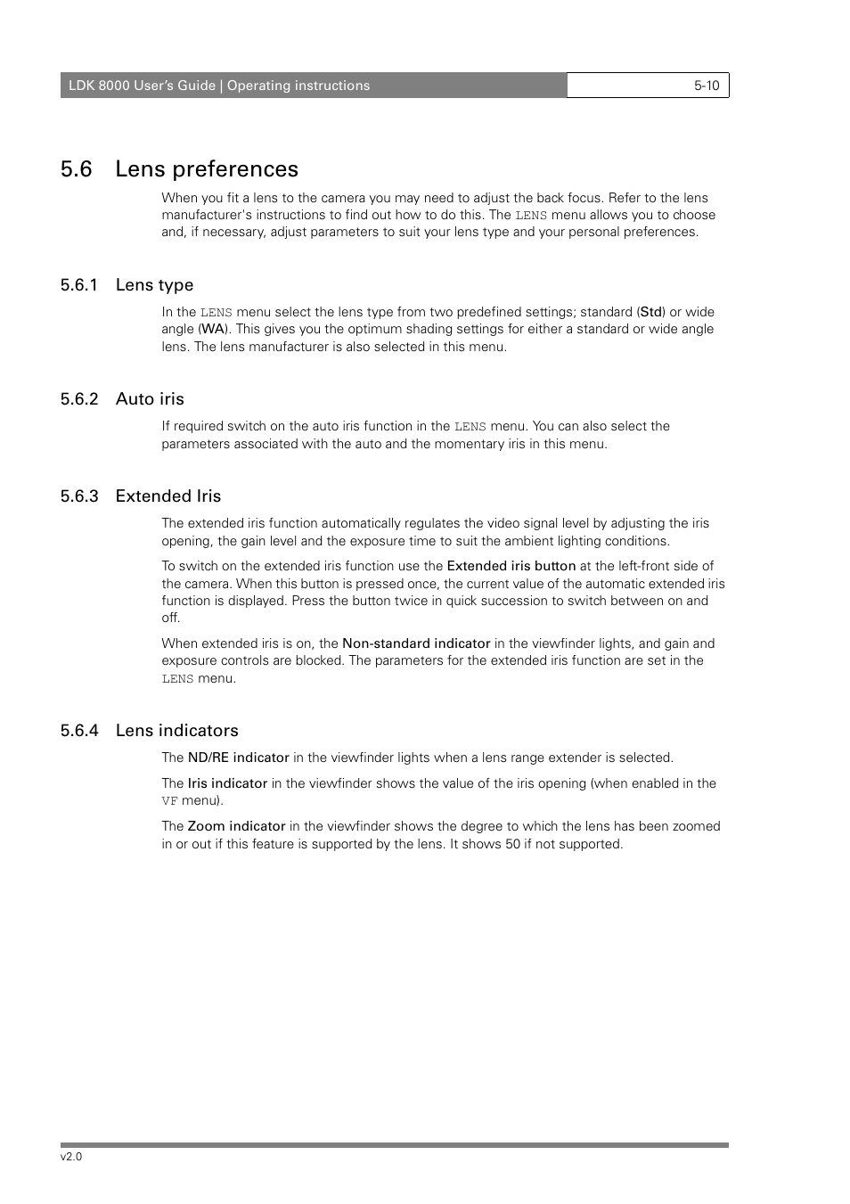 6 lens preferences | Grass Valley LDK 8000 v.2.0 User Manual | Page 50 / 110